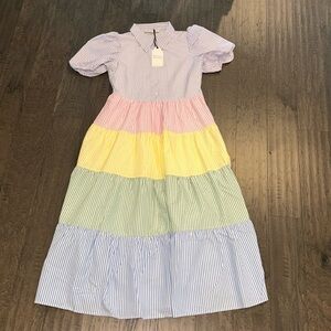 English Factory Multi Colored Stripe Maxi Dress, size small NWT!